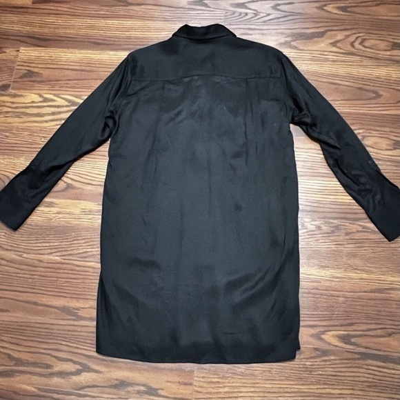 Black Satin Shirt‎ Dress Long Sleeve Button Up Pockets Oversized XS - Picture 2 of 10